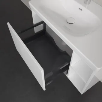 Villeroy & Boch Skyla КОМПЛЕКТ Тумба под раковину, 1 выдвижной ящик, 772 x 436 x 439 mm,Brilliant White + Skyla Pаковина для установки на тумбу крыло справа, 800 x 460 x 160 mm, с переливом, Альпийский белый C78800VE+5A52L101