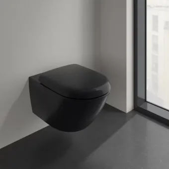 Villeroy & Boch Antao Унитаз с открытым смывным краем, настенный, смыв TwistFlush, Pure Black CeramicPlus, без сиденья 4674T0R7