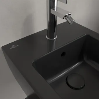 Villeroy & Boch Memento 2.0 Унитаз с открытым смывным краем, настенный, смыв DirectFlush, Pure Black CeramicPlus + Сиденье + Биде