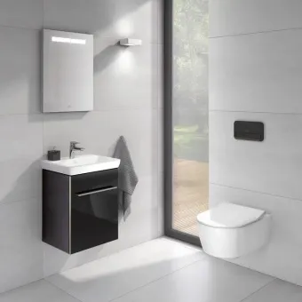 Villeroy & Boch Avento КОМПЛЕКТ Тумба под раковину, 1 дверь, 430 x 514 x 352 mm, Стекло черное A88700B3 +Avento Раковина компактная, 450 x 370 x 180 mm, Альпийский белый, с переливом, нешлифованный 73584501