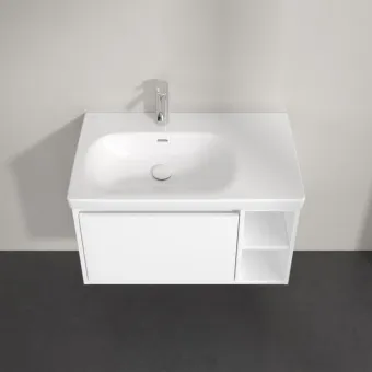Villeroy & Boch Skyla КОМПЛЕКТ Тумба под раковину, 1 выдвижной ящик, 772 x 436 x 439 mm,Brilliant White + Skyla Pаковина для установки на тумбу крыло справа, 800 x 460 x 160 mm, с переливом, Альпийский белый C78800VE+5A52L101