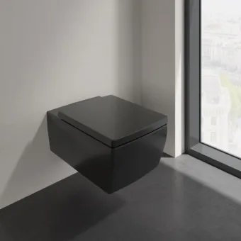 Villeroy & Boch Memento 2.0 Унитаз с открытым смывным краем, настенный, смыв DirectFlush, Pure Black CeramicPlus + Сиденье + Биде