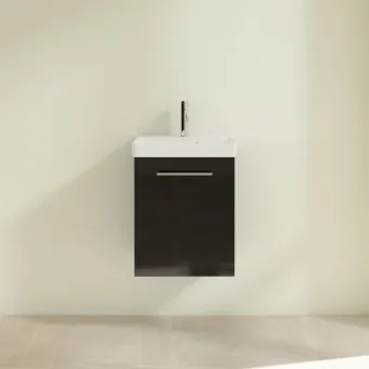 Villeroy & Boch Avento КОМПЛЕКТ Тумба под раковину, 1 дверь, 430 x 514 x 352 mm, Стекло черное A88700B3 +Avento Раковина компактная, 450 x 370 x 180 mm, Альпийский белый, с переливом, нешлифованный 73584501