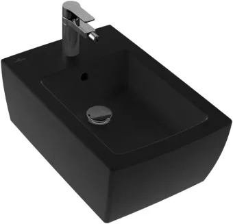Villeroy & Boch Memento 2.0 Унитаз с открытым смывным краем, настенный, смыв DirectFlush, Pure Black CeramicPlus + Сиденье + Биде