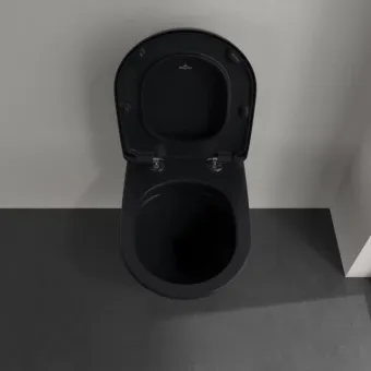 Villeroy & Boch Antao Унитаз с открытым смывным краем, настенный, смыв TwistFlush, Pure Black CeramicPlus, без сиденья 4674T0R7