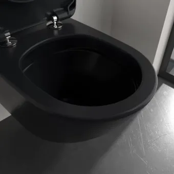 Villeroy & Boch Antao Унитаз с открытым смывным краем, настенный, смыв TwistFlush, Pure Black CeramicPlus, без сиденья 4674T0R7
